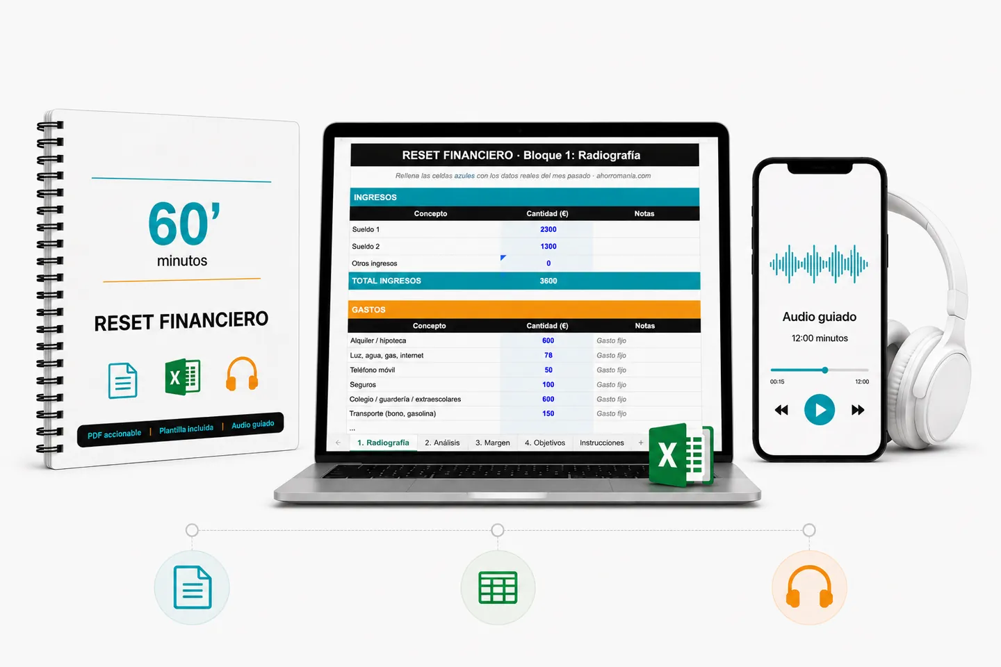 Guía en PDF, plantilla de Excel y audio guiado del Reset Financiero